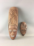 Group of 2 Vintage Handcarved wooden mask decor