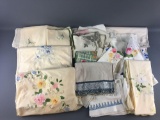 Group of Vintage handmade tablecloths and more