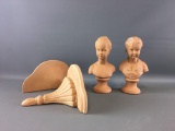 Group of 4 Vintage Pottery Statues and Shelves