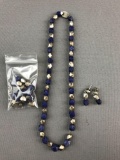 Vintage Mexican Sterling Silver and Lapis beaded jewelry set