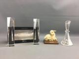 Group of 3 Crystal Candlesticks and G. Armani Lamb Statue