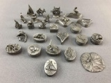 Group of Pewter figurines and trinket boxes
