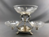 Etched crystal tiered serving dish