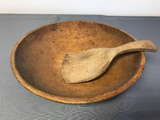 Antique wooden bowl and scoop