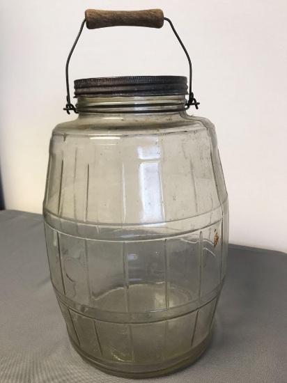 Vintage large glass barrel pickle jar