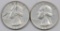 Lot of (2) 1964 Proof Washington Silver Quarters.