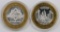 Lot of (2) $10 .999 Silver Casino Gaming Tokens.