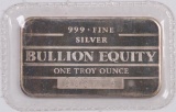 Bullion Equity .999 Fine Silver 1oz. Ingot.