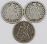 Lot of (3) Seated Liberty Dimes.