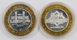 Lot of (2) $10 .999 Silver Casino Gaming Tokens.