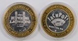 Lot of (2) $10 .999 Silver Casino Gaming Tokens.