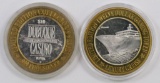 Lot of (2) $10 & $12 .999 Silver Casino Gaming Tokens.