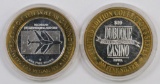 Lot of (2) $10 .999 Silver Casino Gaming Tokens.