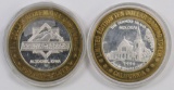 Lot of (2) $10 .999 Silver Casino Gaming Tokens.