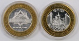 Lot of (2) $10 .999 Silver Casino Gaming Tokens.
