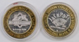 Lot of (2) $10 .999 Silver Casino Gaming Tokens.