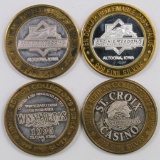 Lot of (4) $10 .999 Silver Casino Gaming Tokens.