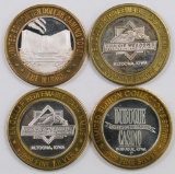 Lot of (4) $10 .999 Silver Casino Gaming Tokens.