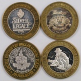 Lot of (4) $10 .999 Silver Casino Gaming Tokens.