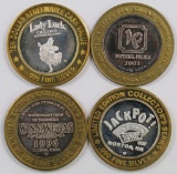 Lot of (4) $10 .999 Silver Casino Gaming Tokens.