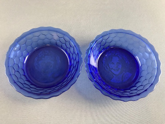 Pair of Vintage Shirley Temple cobalt blue glass cereal bowls