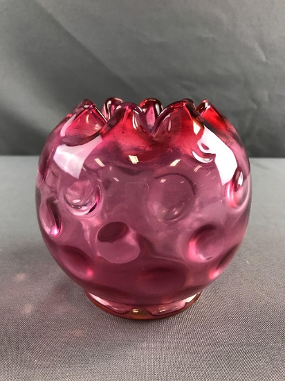 Fenton Cranberry Art Glass coin dot rose bowl