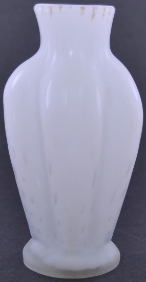 Antique White Mother of Pearl Satin Glass Rain Drop Pattern Vase