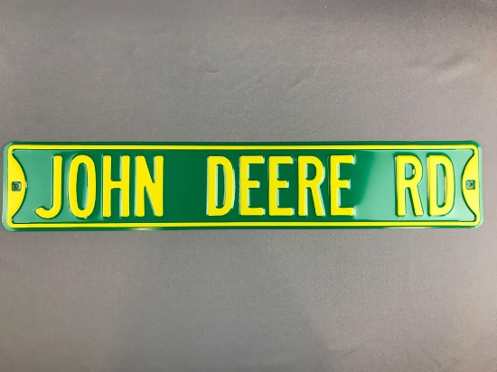 John Deere Rd metal street sign