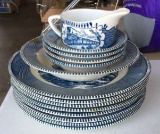 Group of 14 Currier and Ives early winter flow blue dishes
