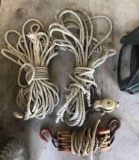 Group of rope and vintage pulleys