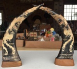 Vintage Handcarved Dragon and Bird Horns