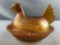 Vintage Amber glass hen chicken on nest covered candy dish