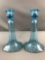 Clear blue glass candlestick holders