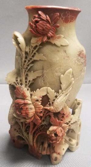 Vintage Decorative Hand Carved Soap Stone Vase.