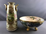 Nippon vase and Limoges bowl