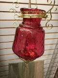 Cranberry glass antique hanging lamp