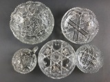 Group of 5 clear cut/pressed glass items