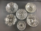 Group of 6 clear pressed glass bowls