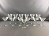 Group of 13 Clear etched glass stemware