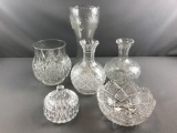 Group of 6 clear cut and pressed glass pieces