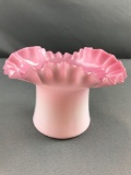 Pink cased art glass Ruffled Fenton top hat