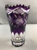 Vintage Amethyst to clear cut glass vase