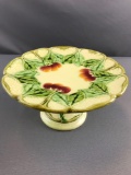 Majolica cherry pedestal cake stand