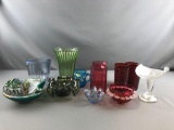 Group of glass items, vases, glasses and more