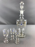 Hand Painted decanter and cordial glasses