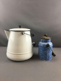 Group of 2 Enamelware Pots with Lids