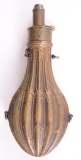 Antique Ornate Brass Powder Flask with Fluted Foliage Design