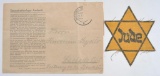 WW2 German Unissued Star of David and Auschwitz Document