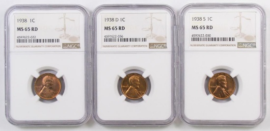 Lot of (3) Linclon Wheat Cents all (NGC) MS65RD.