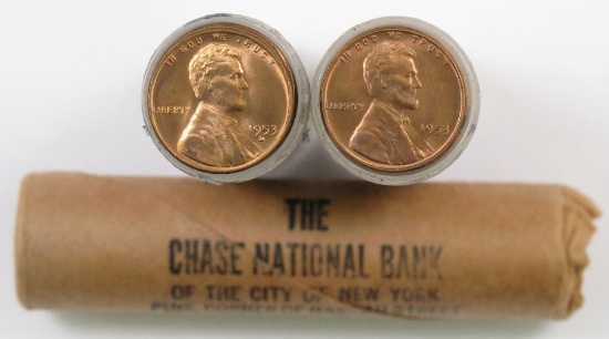 Lot of (3) BU (50) Count Rolls Lincoln Wheat Cents.